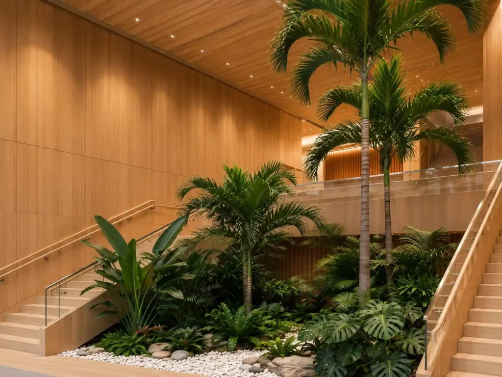 Custom artificial palm trees for hotel lobby and resort interiors