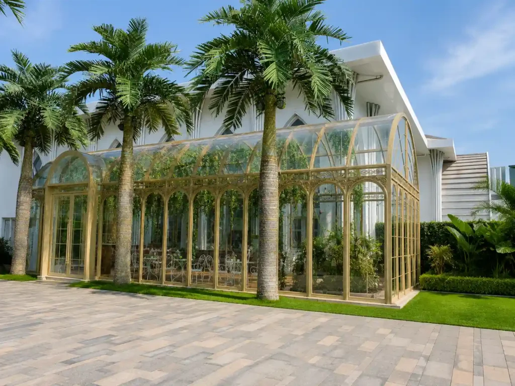 Custom artificial palm trees for private villa courtyard and outdoor resort spaces