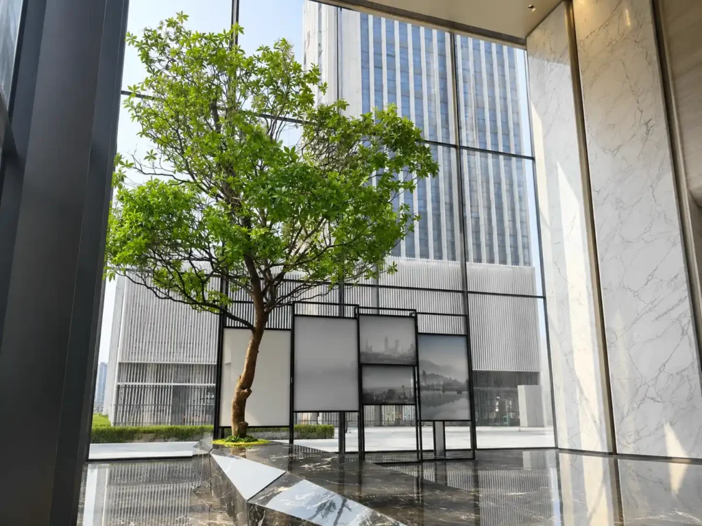 Custom artificial tree for office lobby and public interior spaces
