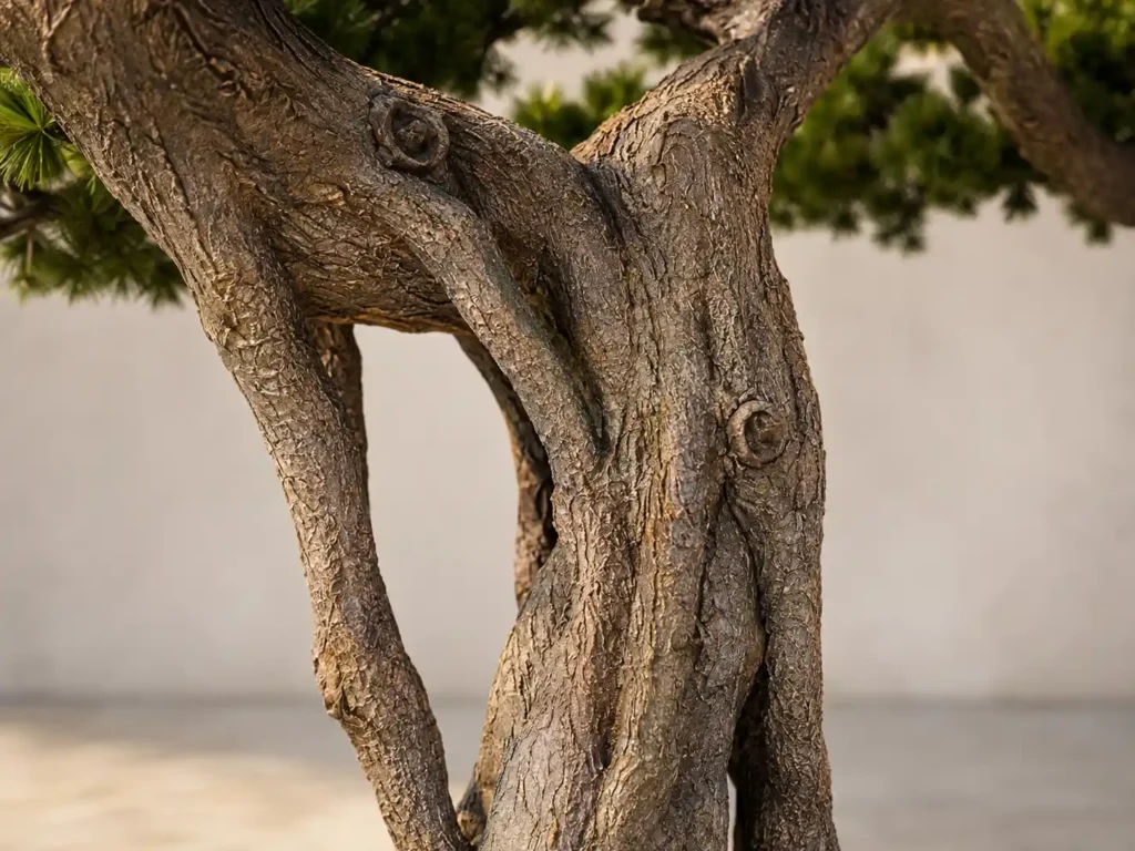Aged natural artificial tree trunk finish with weathered bark details