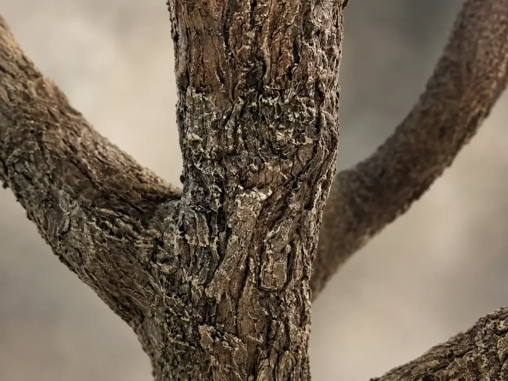 Hand-finished artificial tree trunk surface with realistic bark texture